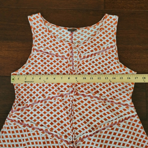 Womens Sleeveless Fit & Flare Basketweave Print Summer Dress Size L Orange White - Picture 6 of 8